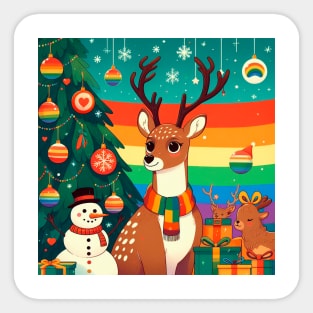 Queer deer, christmas tree with gift Sticker